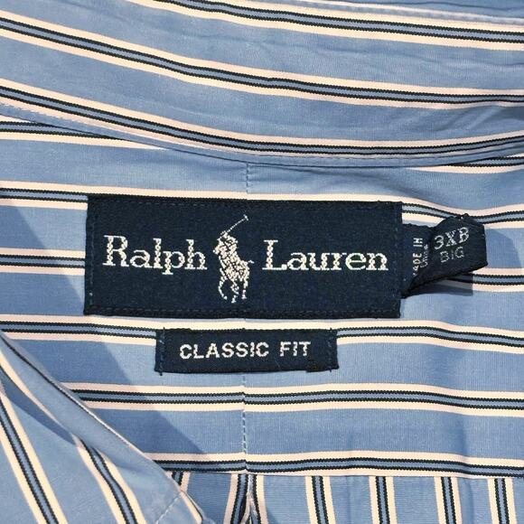 Vintage Polo Ralph Lauren Light Blue Bengal Stripe Button Down Classic Fit 3XB - Picture 2 of 5